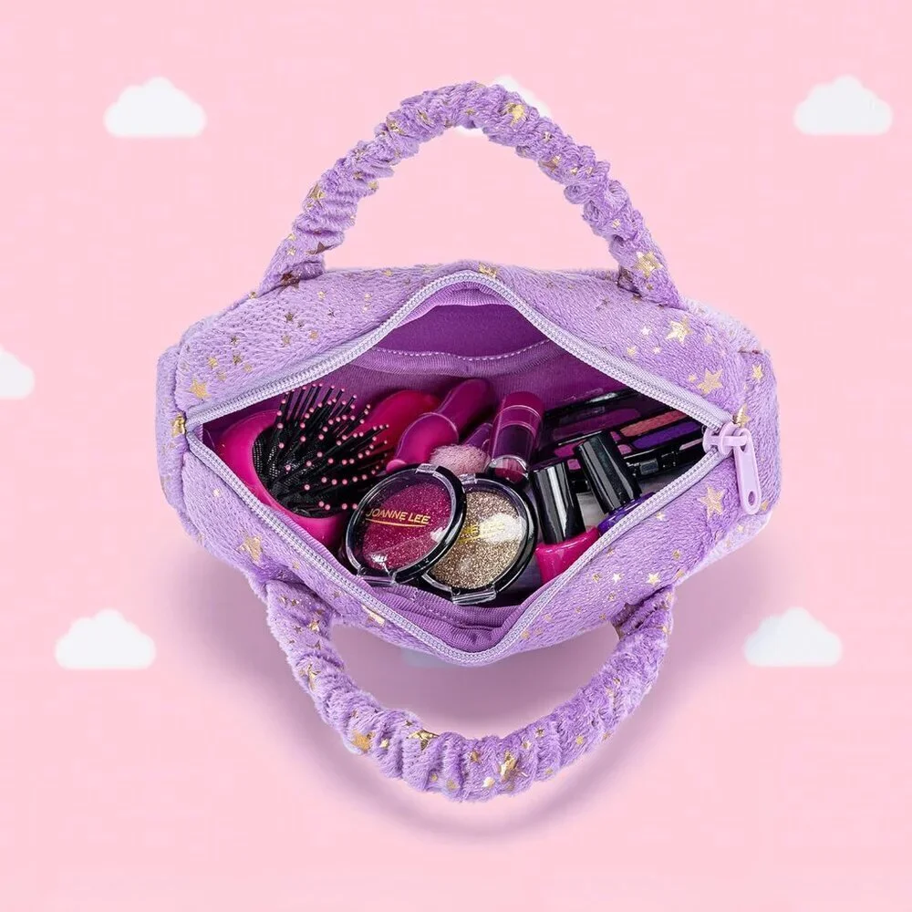 Heart-Shaped Plush Tote Bag Synthetic Leather Deep Purple Silver Stars